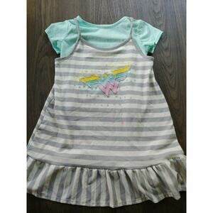 Wonder Woman Girls Dress 2 piece Size 6/6X Gray Stripe Super Hero Avenger